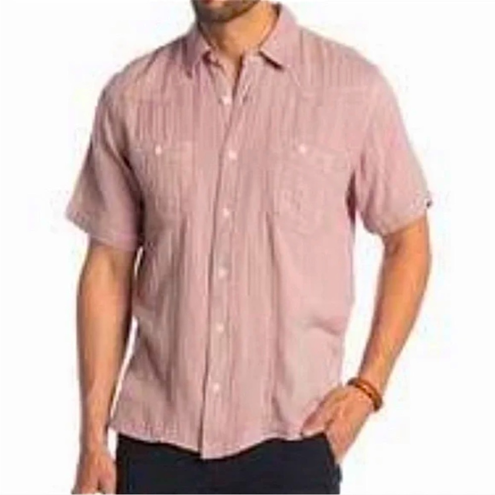 Frye Adrian Button Down Mens Casual Gauze Collar Short Sleeve Western Shirt Sz L